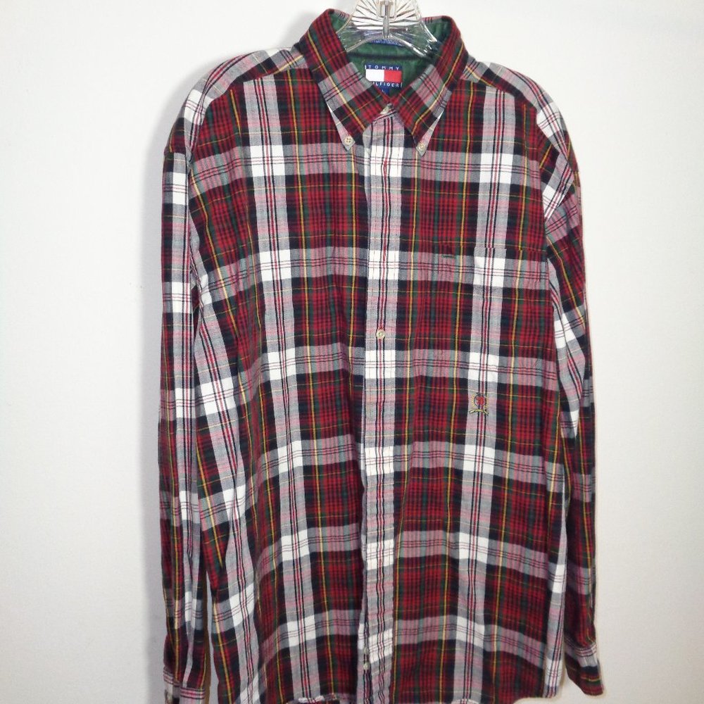 Tommy Hilfiger Flannel Plaid Button Front Shirt L
